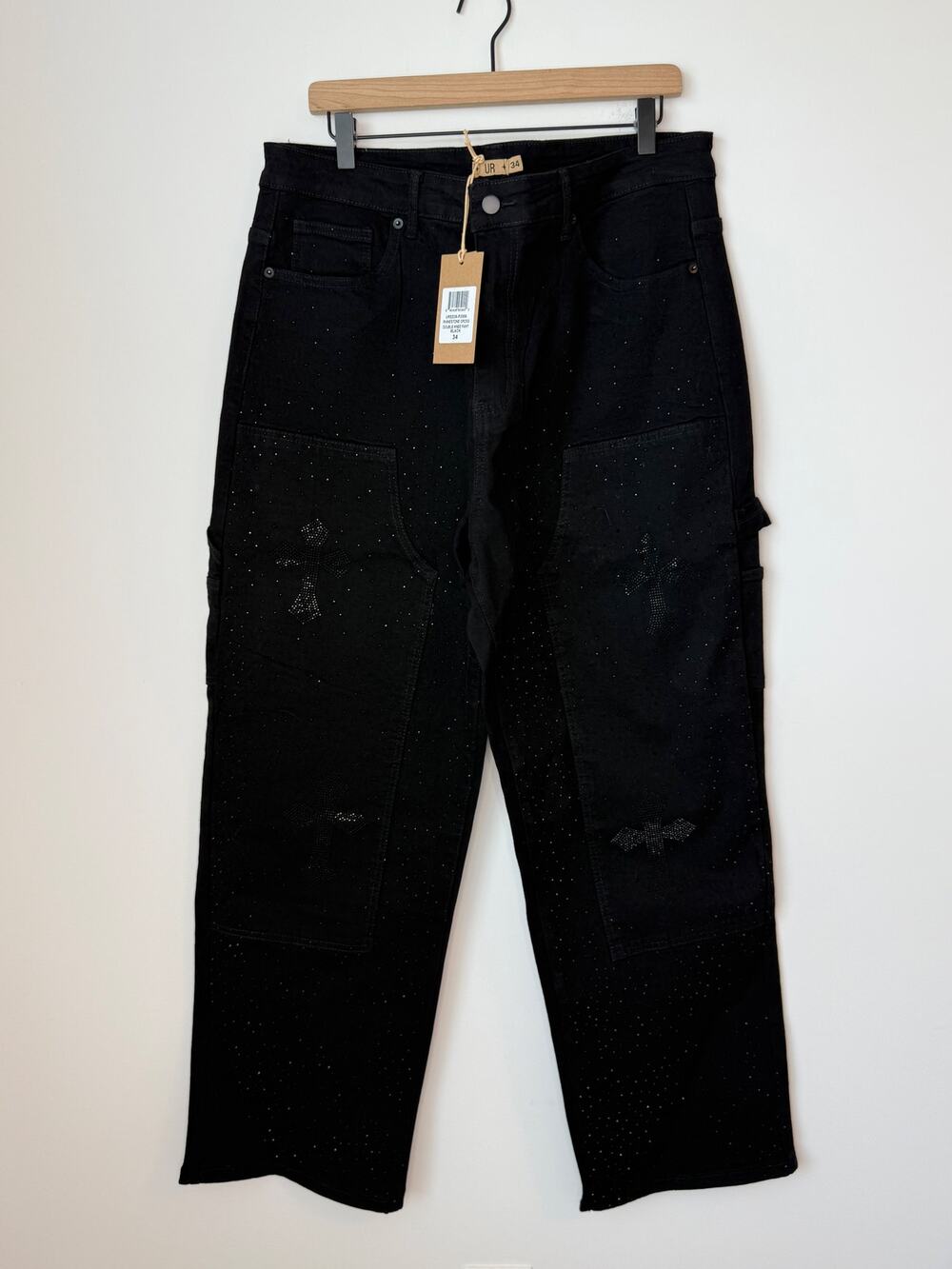 Uncle Ralph Black Rhinestone Cross Carpenter Jeans Size 34